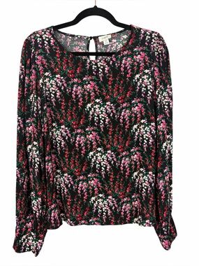 J.Crew Black Floral Long Sleeve Blouse 100% Viscose Balloon Sleeve Size Medium